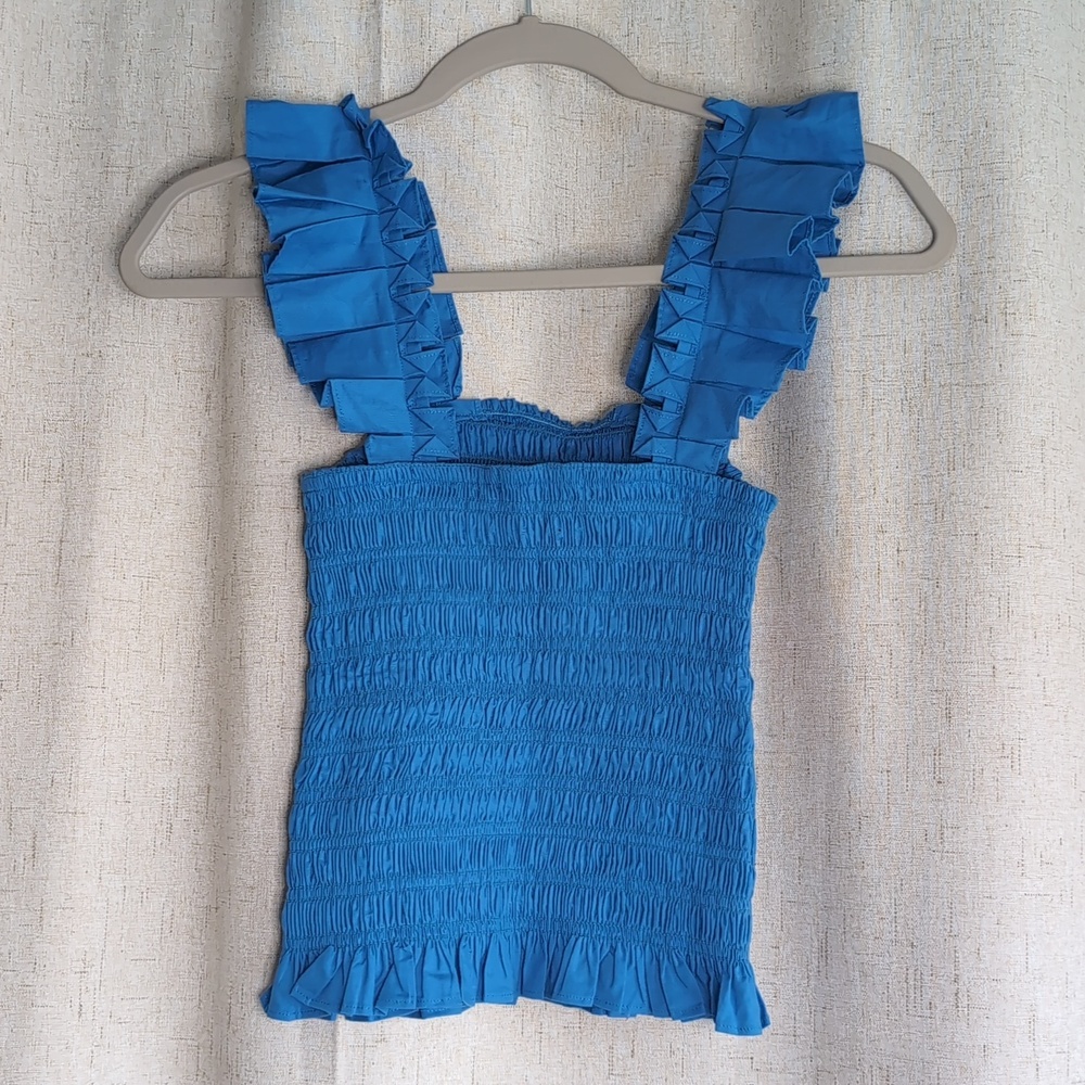 NWT Ramy Brook Riley Smocked Ruffle Top Size XS Horizon - Picture 5 of 7